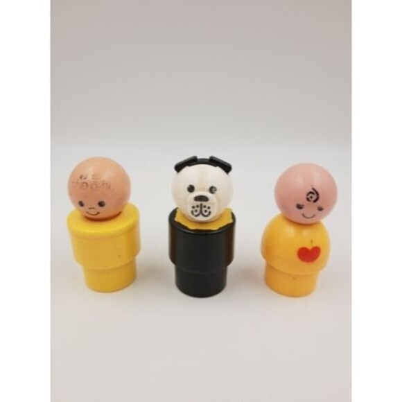Vtg 1974 Fisher Price Little People Dog Yellow Big Chunky Jumbo Figure Lot of 3 - Picture 1 of 6